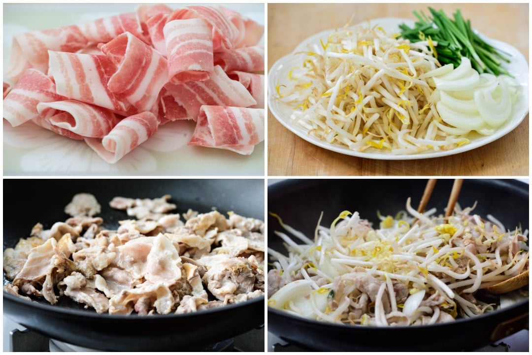 Blank 1080 x 721 - Samgyupsal sukju bokkeum (Stir fried pork belly and bean sprouts)