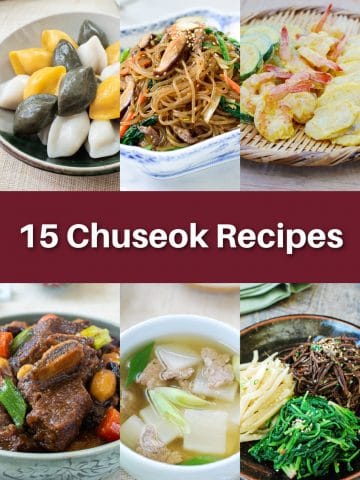 6-photo collage of Korean Chuseok recipes