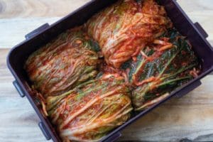 traditional kimchi in a kimchi container