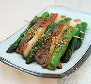 sanjeok recipe 360x335 - Sanjeok (Skewered Beef with Asparagus and Mushrooms)