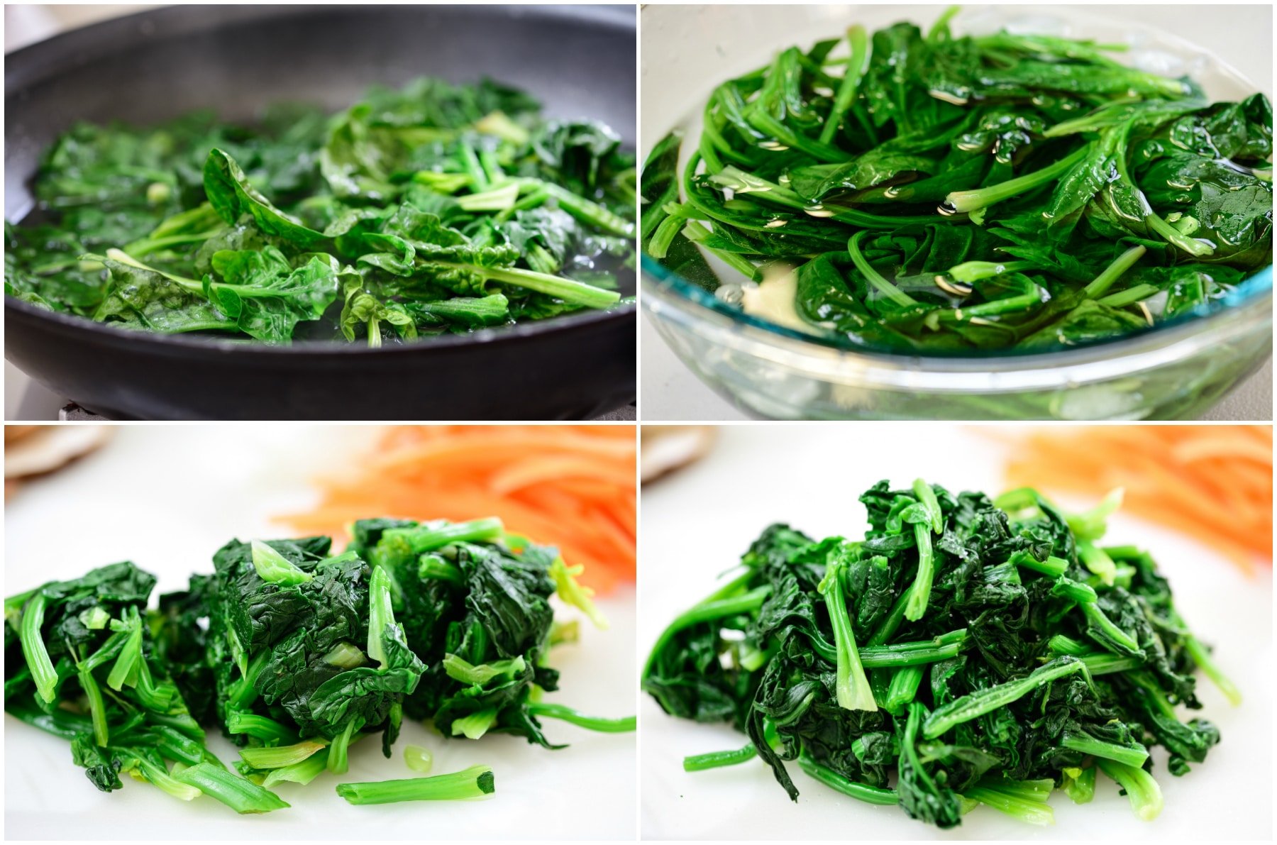 Spinach for japchae 1 - Japchae (Stir-Fried Starch Noodles with Beef and Vegetables)